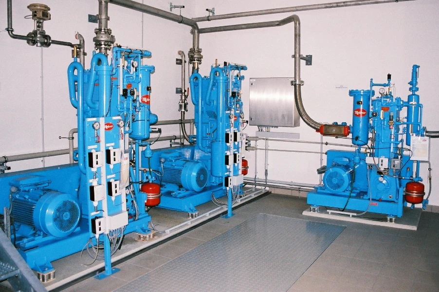 CO2 compressors set up in the production hall